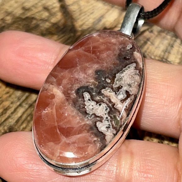 Raspberry Spar Rhodochrosite Pendant 2 1/4” - Picture 8 of 13
